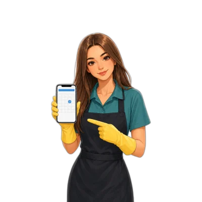 Cleaner holding a phone with a booking calendar