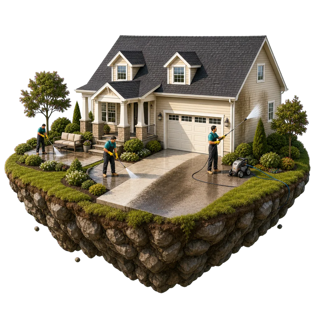 Pressure washing services in Seattle — house, driveway and patio cleaning